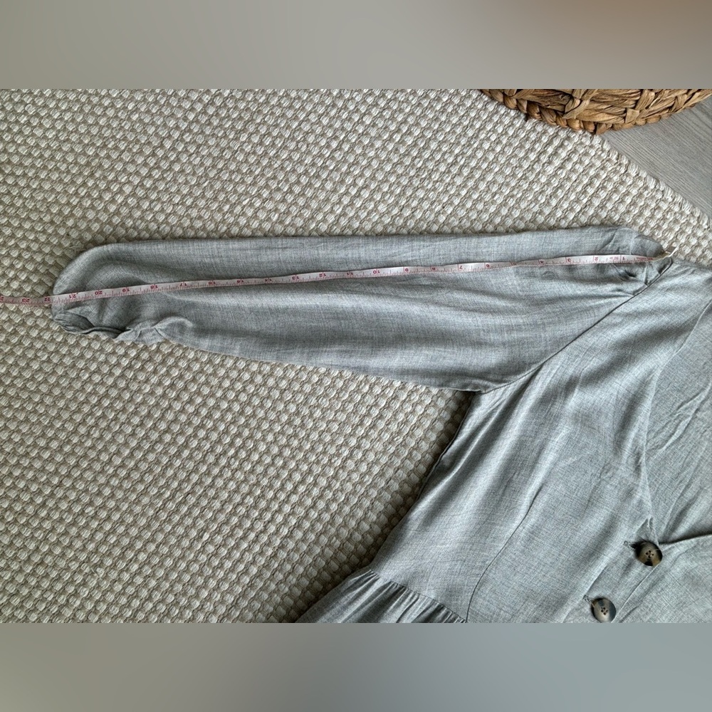 ZARA | Long Sleeve V-Neck Linen-Look Midi Dress with Buttons M - Picture 8 of 9